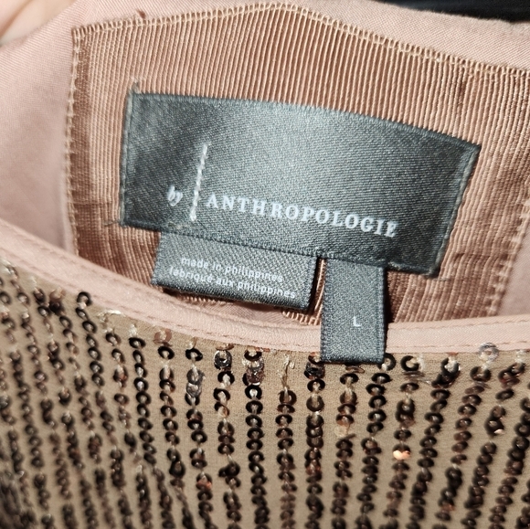 Anthropologie STARLING Sequined Tunic Rose Gold Dress W/ Velvet Sash/Belt - Picture 3 of 5
